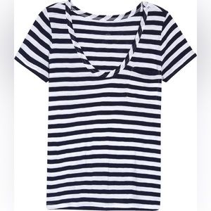 NWT Caslon Rounded V-Neck T-Shirt. NAVY-WHITE CHARM STRIPE. Size Small.